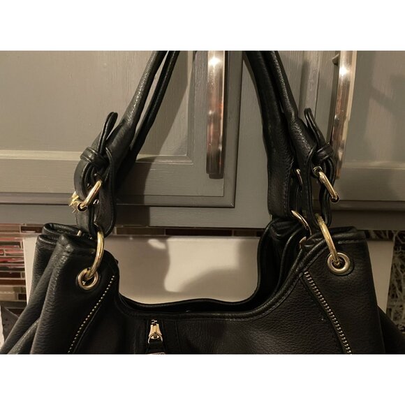 Just Fab Black Purse with Decorative Zippers, Brooklyn Bridge Purse 16" x 10"  L - Picture 5 of 11